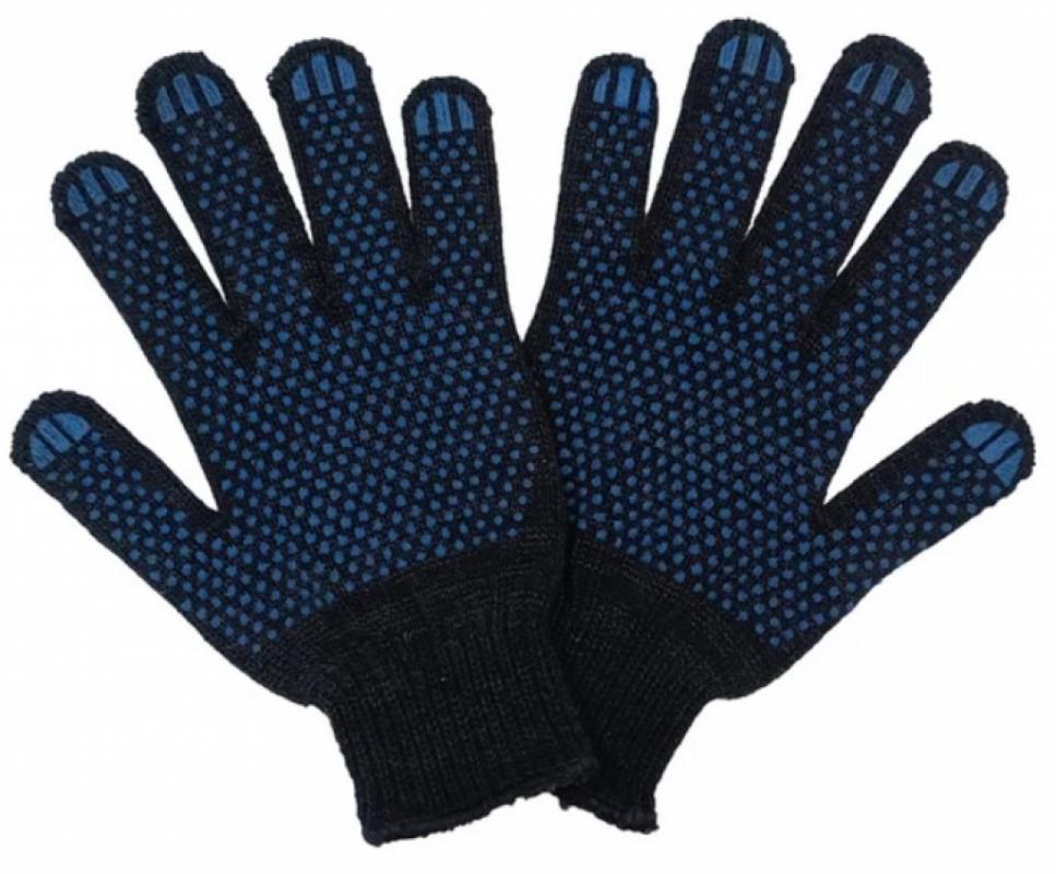 27020.Перчатки  х/б 10класс  ПРОФИ черные с ПВХ