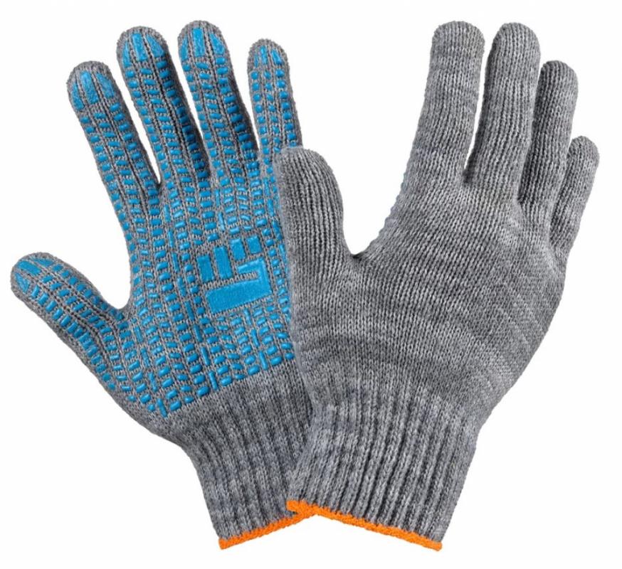 36000.Перчатки трик. 7,5 класс ЛЮКС серые с ПВХ