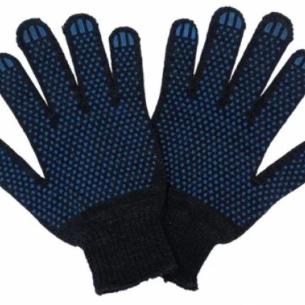 27020.Перчатки  х/б 10класс  ПРОФИ черные с ПВХ